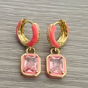 Pink Enamel and CZ Gold plated Earrings